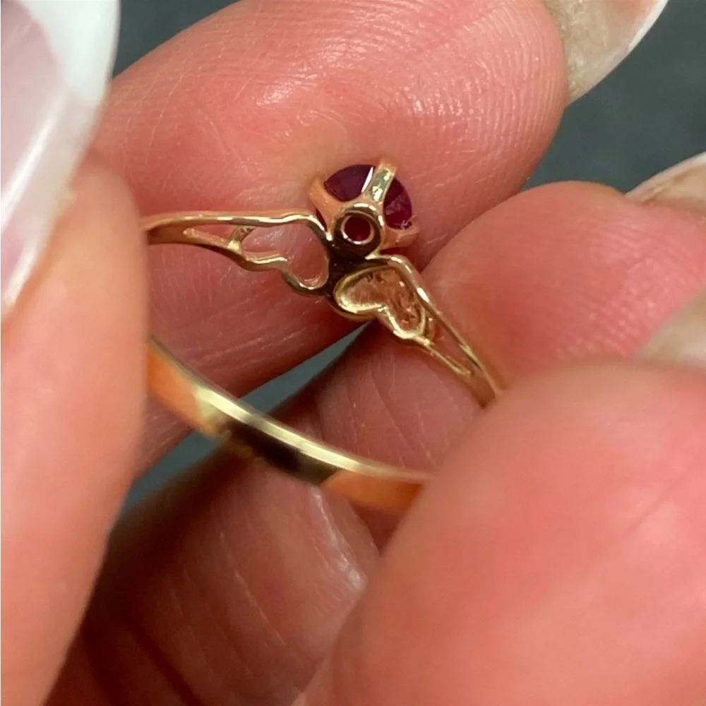 New Solid 14K Yellow Gold Red Heart CZ Engagement Ring size 7